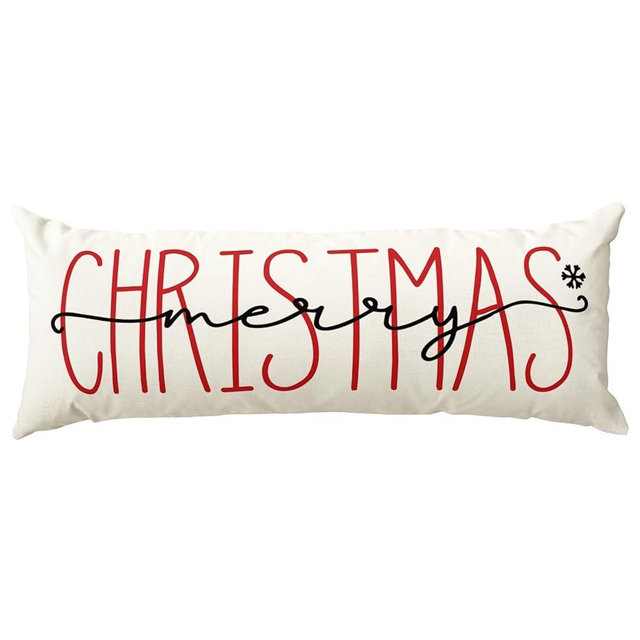 AVOIN colorlife Merry Christmas White Throw Pillow Cover, 14 x 36 Inch Winter Holiday Cushion Case Decoration for Sofa Couch