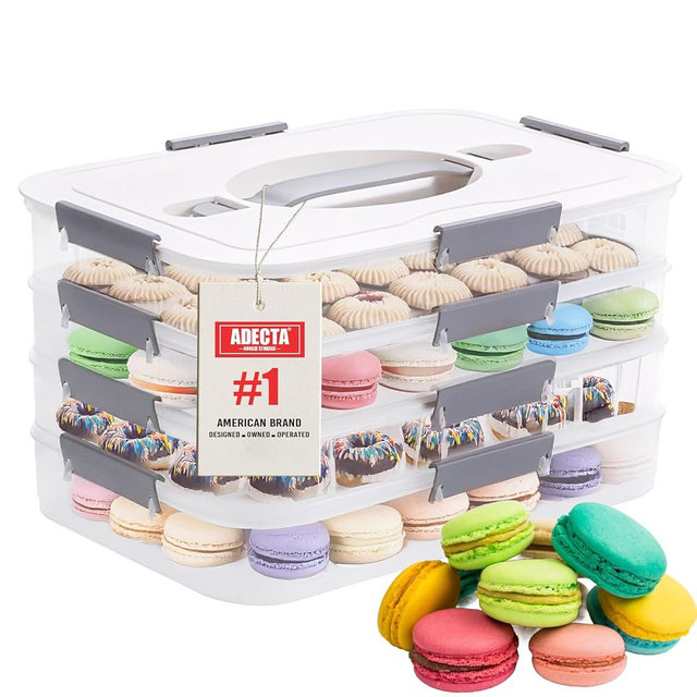 ADECTA Cookie Storage Containers with Lids, 4-Layer Stackable Cookie Storage Containers | Bpa-Free Plastic, Microwave & Freezer Safe | Baked Goods, Snacks, Baked Goods for Portable Cookie Containers