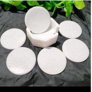 Natural White Marble Coasters Set of 6 with Holder – Luxury Drink Coasters for Coffee Table, Kitchen Countertop, Bar – Elegant Stone Coaster Set for Home Décor & Housewarming Gift