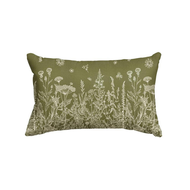 AVOIN colorlife Wildflowers Spring Moss Green Throw Pillow Cover, 12 x 20 Inch Floral Cushion Case Decoration for Home Sofa Couch