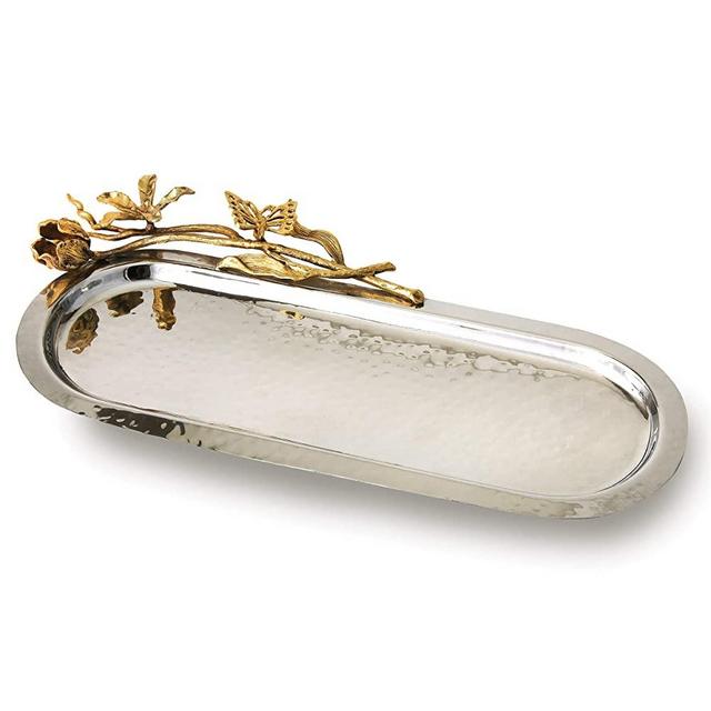 Elegance Butterfly Oval serving Tray, 15"x6", Silver/Gold