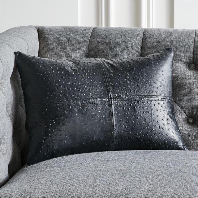 18"x12" Rue Leather Black Pillow with Feather-Down Insert