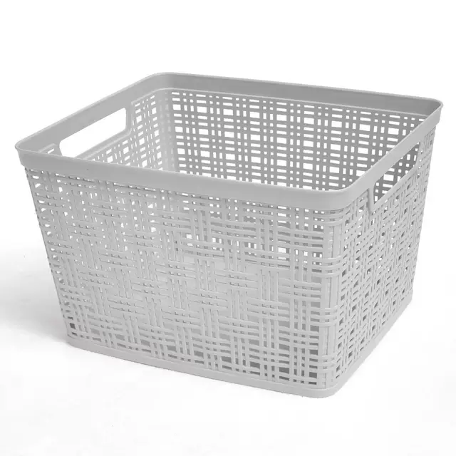Simply Essential™ Large Plastic Wicker Storage Basket in Grey