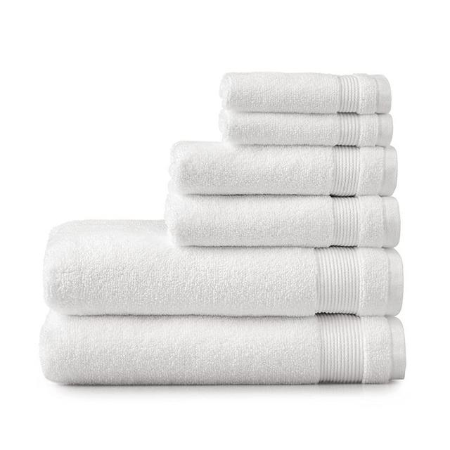 MARTHA STEWART Cotton Bath Towels Set - 6 Piece | 2 White Bath Towels - 2 Hand Towels - 2 Washcloths | Soft Quick Dry Bathroom Towels | Bathroom Essentials | Shower