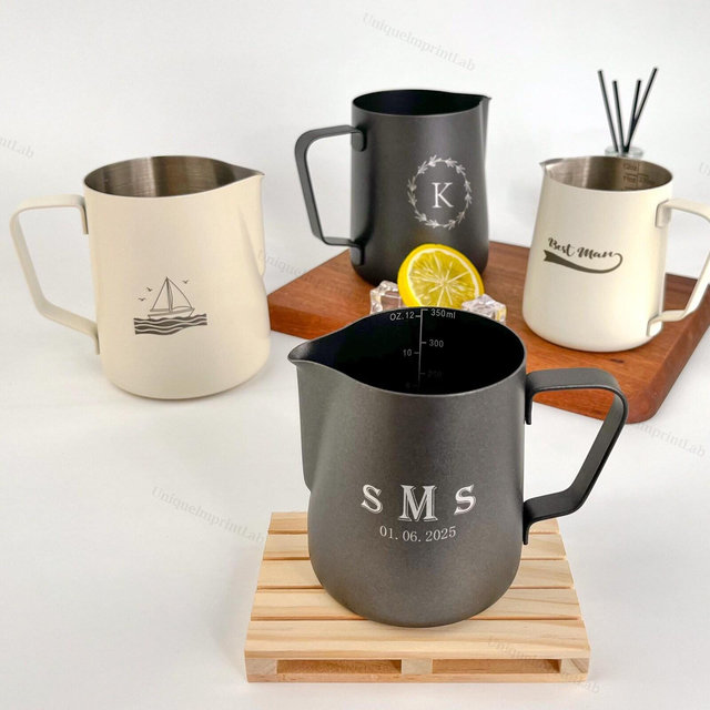 Latte Art Pitcher，Laser Engraving，Milk Frothing Pitcher，Customized Cup，Metal Cup，Coffee Pot，Coffee Tools，Home Barista，Personalized Gift.
