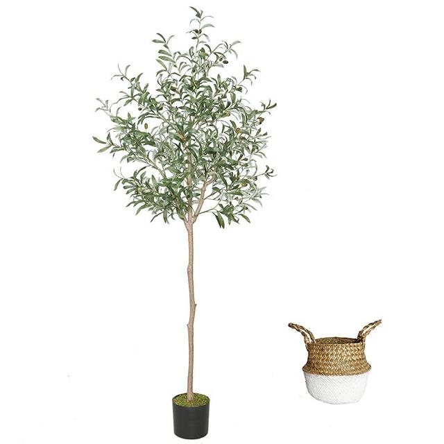 Artificial Olive Tree, 6ft Fake Olive Branch Leaves Plant with Basket, Perfect Faux Topiary Silk Tree for Indoor Home Office Living Room Decoration
