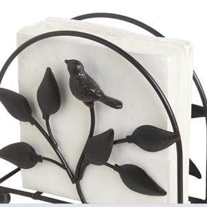 Cast Iron Bird & Tree Classic Napkin Holder/Tabletop Freestanding Tissue Dispenser, Black