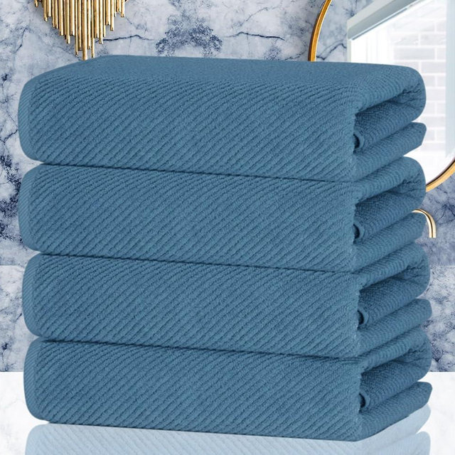 VOOVA & MOVAS Bath Towels Set of 4, Large 30" x 56" - 100% Cotton | Thick | Soft | Quick Dry, Bath Towels Set for Bathroom, Towel Gift Set, Blue