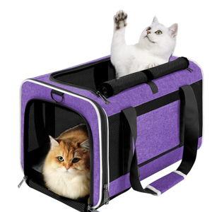 Pet Carrier for Large Cat 20 lbs+ / Purple Soft Sided Small Dog 12 Pounds Travel Crate Top Load/Collapsible Kitty Carry Bag Big Kitten Mesh/Sturdy Animal Transport cage Kennel Long Trips Purple