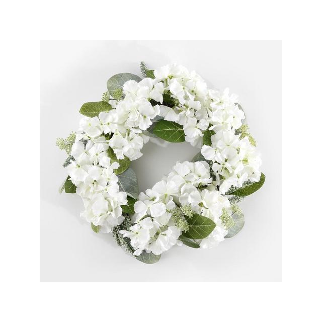 Faux 22" Hydrangea & Magnolia Wreath - White/Green - Safavieh