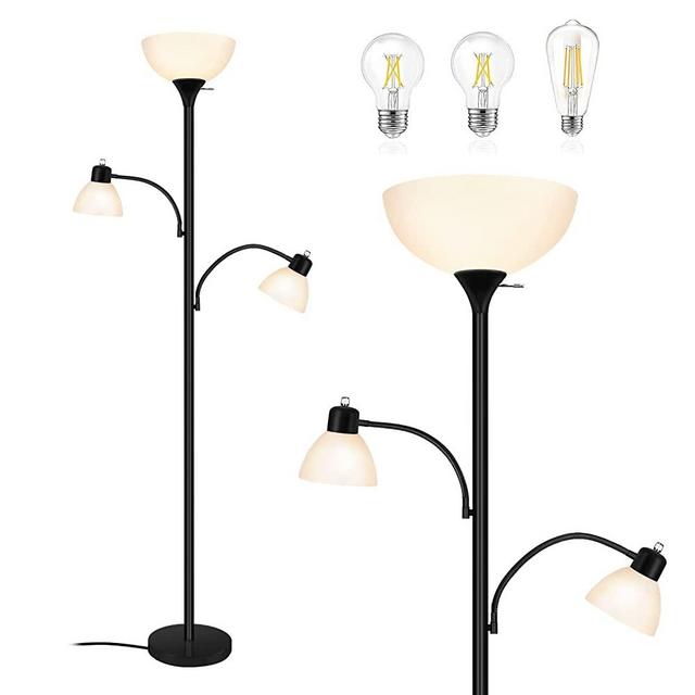 Luvkczc Torchiere Floor Lamp, Floor Lamps for Living Room, Modern Standing Lamp Tall Pole Lamp with Lampshade, Black Finish Bright Corner Light for Bedroom, Office, Reading