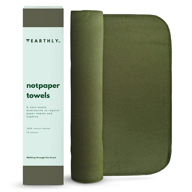 Earthly Co. Reusable Paper Towels - Cloth Paper Towels Reusable Washable - Roll of Reusable Napkins Paperless Paper Towels - Absorbent + Long Lasting - Zero Waste Products - (10 Pack, Green)