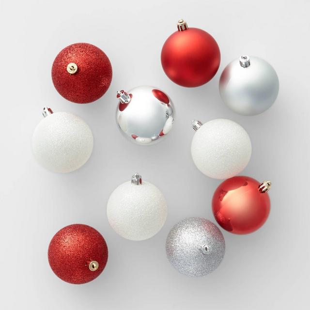 50ct Christmas 70mm Ornament Set Red White & Silver - Wondershop™