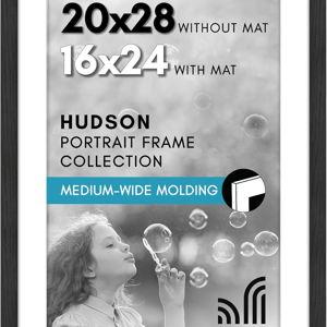 Americanflat 20x28 Picture Frame with Polished Plexiglass - Use as 16x24 Frame with Mat or Display 20x28 Photo Without Mat - Hudson Collection - Wide Picture Frames for Wall Display - Black