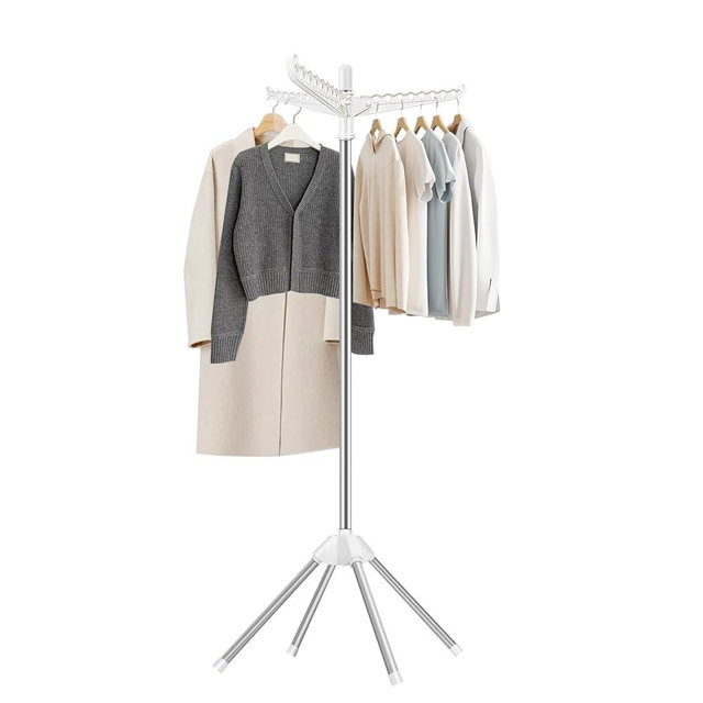 SUYU Clothes Drying Rack, Foldable Drying Rack Clothing, Laundry Drying Rack, 59-Inch Indoor Clothes Airer with 3 Rotatable Arms, Stainless Steel,4 Legs,White and Silver SNJ101