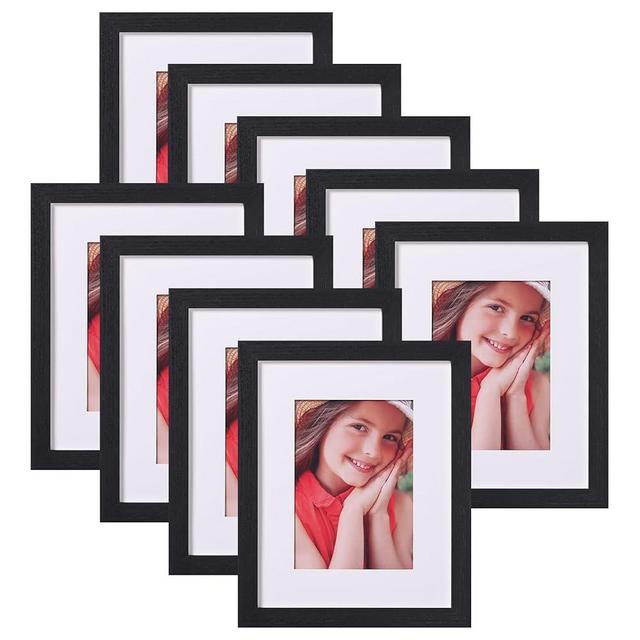 Vittanly 8x10 Picture Frames for Wall Set of 9, Display 5x7 Pictures with Mat or 8x10 without Mat, Collage Frames for Wall or Tabletop, Perfect for Home Décor and Gifts, Black