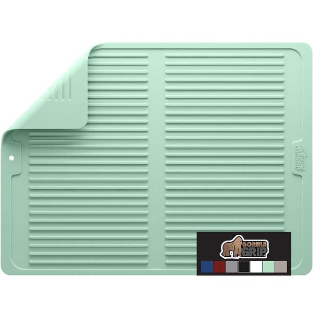 GORILLA GRIP 100% BPA-Free Patented Silicone Dish Drying Mat for Kitchen Counter, 18x16 Inch, Water Catching Ribbed Design, Easy Clean Waterproof Sink Liner, Heat Resistant, Fits Under Rack, Mint