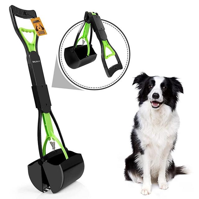 Balhvit Non-Breakable Pet Pooper Scooper for Dogs, Portable Dog Pooper Scooper with Long Handle & High Strength Durable Spring, Foldable Dog Poop Waste Pick Up Rake, Jaw Claw Bin for Grass