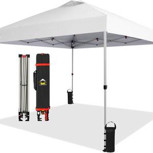 CROWN SHADES 10x10 Pop Up Canopy - Beach Tent with One Push Setup - Easy Outdoor Sun Shade for Events, Parties, Camping - Gazebo with STO-N-Go Cover Bag, Silver Coated Top, Grid White