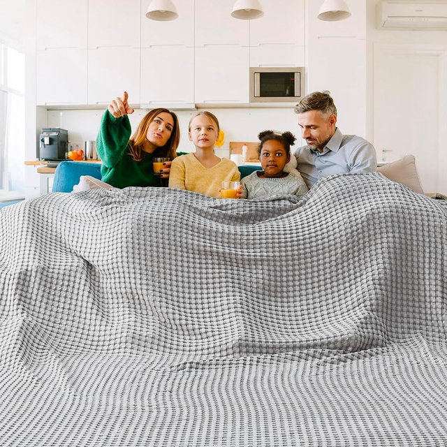 Bedsure Cooling Cotton Waffle Oversized King Blanket - Lightweight Breathable Rayon Derived from Bamboo for Hot Sleepers, Luxury Throws for Bed and Sofa, Grey, 120x96 Inches