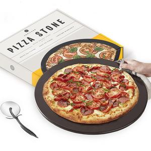 Heritage, Black Ceramic Pizza Stone 15" - Baking Stones for Oven, Grill & BBQ- Non Stain- with Free Pizza Cutter