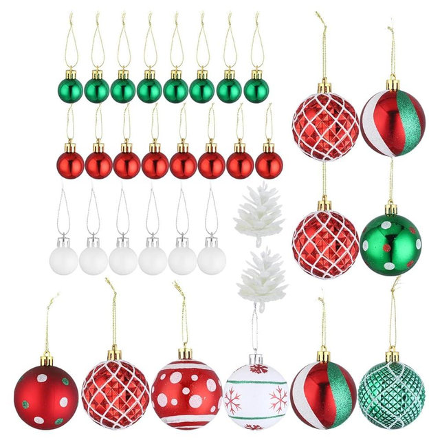 42pcs Christmas Ball Ornaments with Lanyard Plastic Hanging Pendant Baubles for Xmas Tree Decor Party Wedding