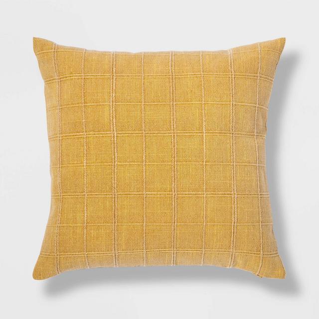 Woven Washed Windowpane Square Pillow Yellow - Threshold™