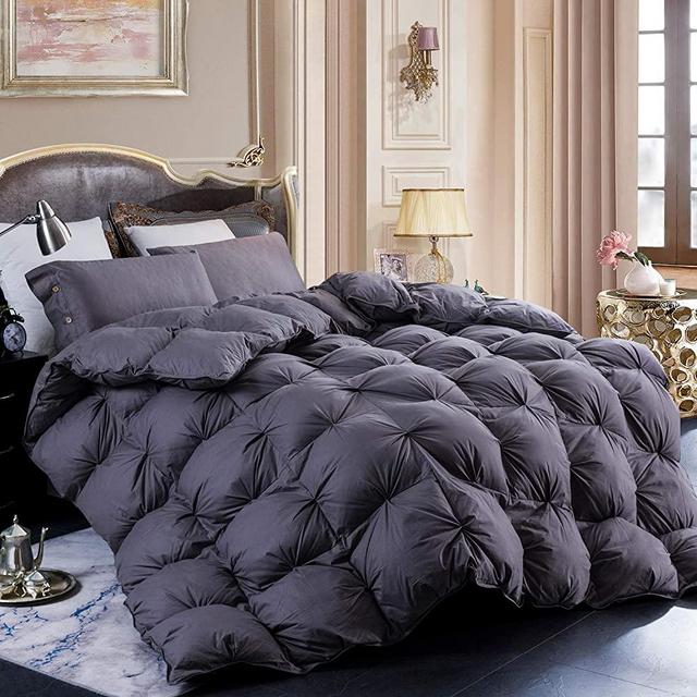 LESNNCIER Luxury Goose Down Comforter,1200 Thread Count 100% Cotton Fabric - Beautiful Pinch Pleat Design - Baffle Box Construction,750+ Fill Power