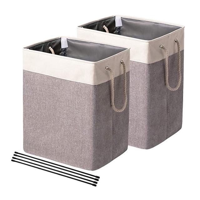 FairyHaus Laundry Baskets 2Pack, Freestanding Laundry Hamper with Support Rods & Easy Carry Handles, Collapsible Fabric Dirty Clothes Hampers for Clothes Storage Gray 65L