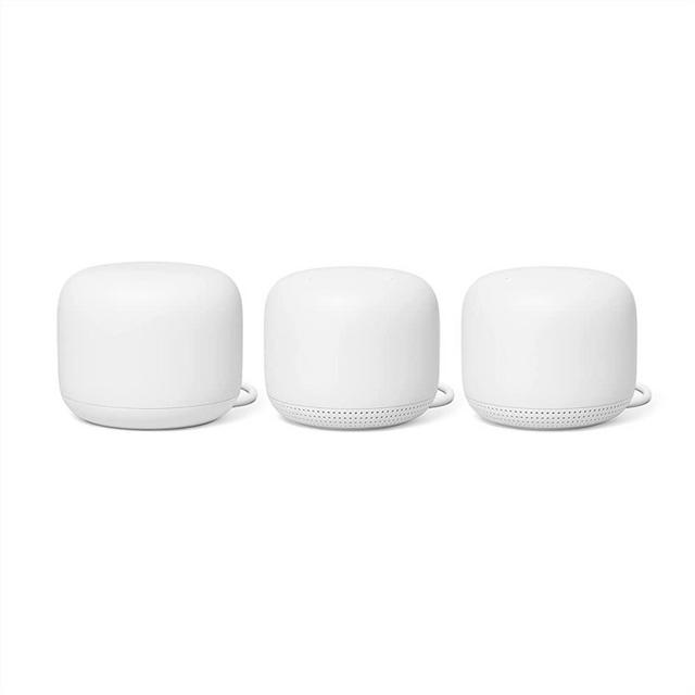 Nest WiFi Router and 2 Points - Mesh Router for Wireless Internet - Wi-Fi Extender with Smart Speaker - Works with Nest WiFi and Google WiFi Home Wi-Fi Systems - Snow