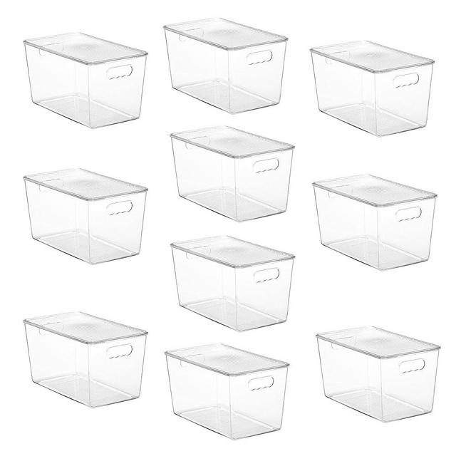 Vtopmart 10 Pack Clear Stackable Storage Bins with Lids,XLarge Plastic Containers with Handle for Pantry Organizer and Storage,Perfect for Kitchen,Fridge,Cabinet, Closet,Bathroom Organization