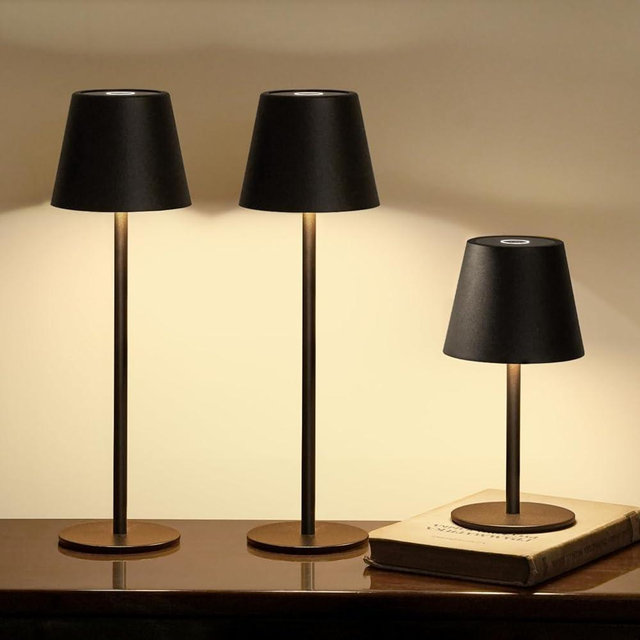 keysays 3 Pack Cordless Table Lamp, Portable Battery Operated Lamp with 3 Color Temps and Stepless Dimming, Rechargeable Table Lamp for Dinner, Desk, Cafe, Outdoor (Black)