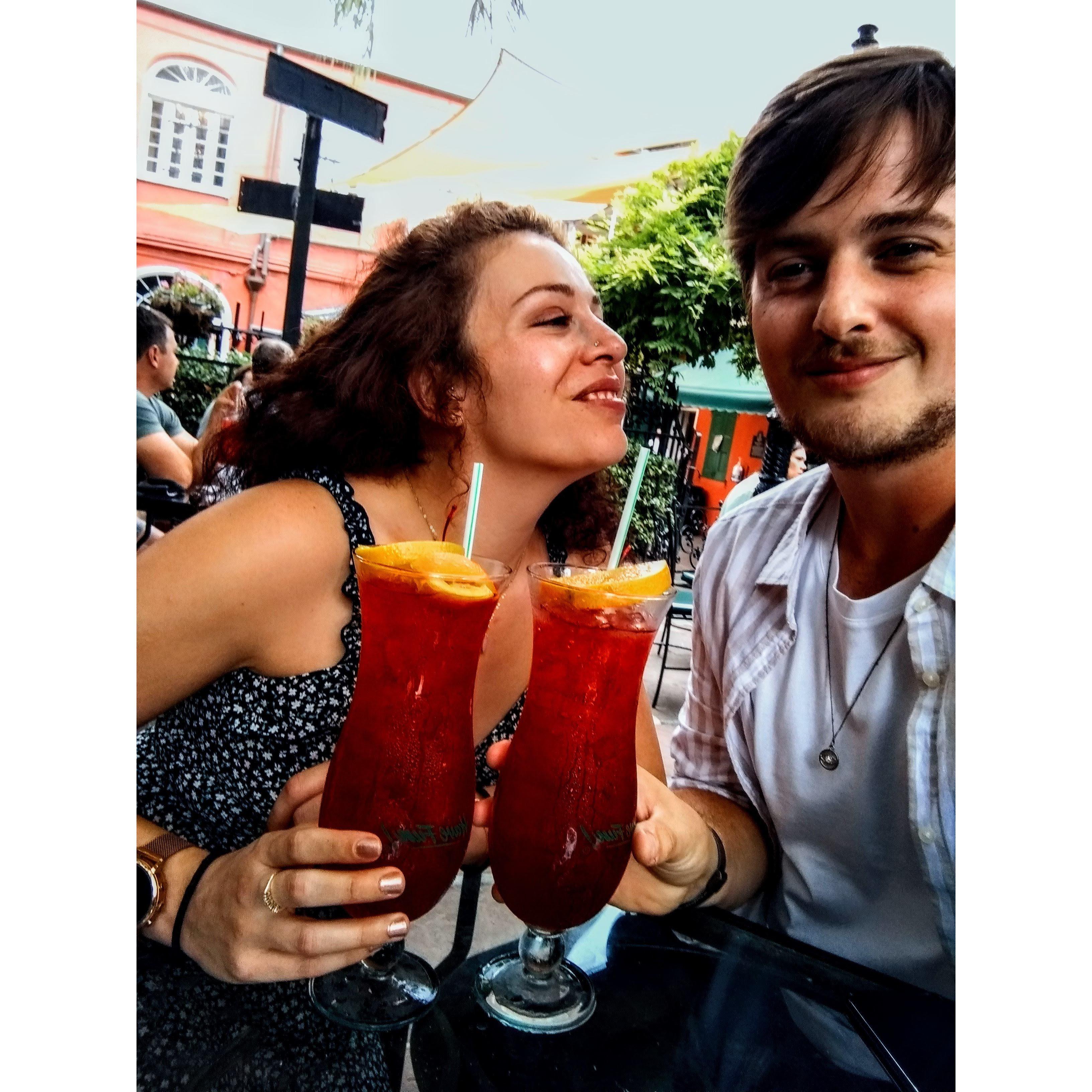 Drinking hurricanes at Pat O'Brien's in New Orleans