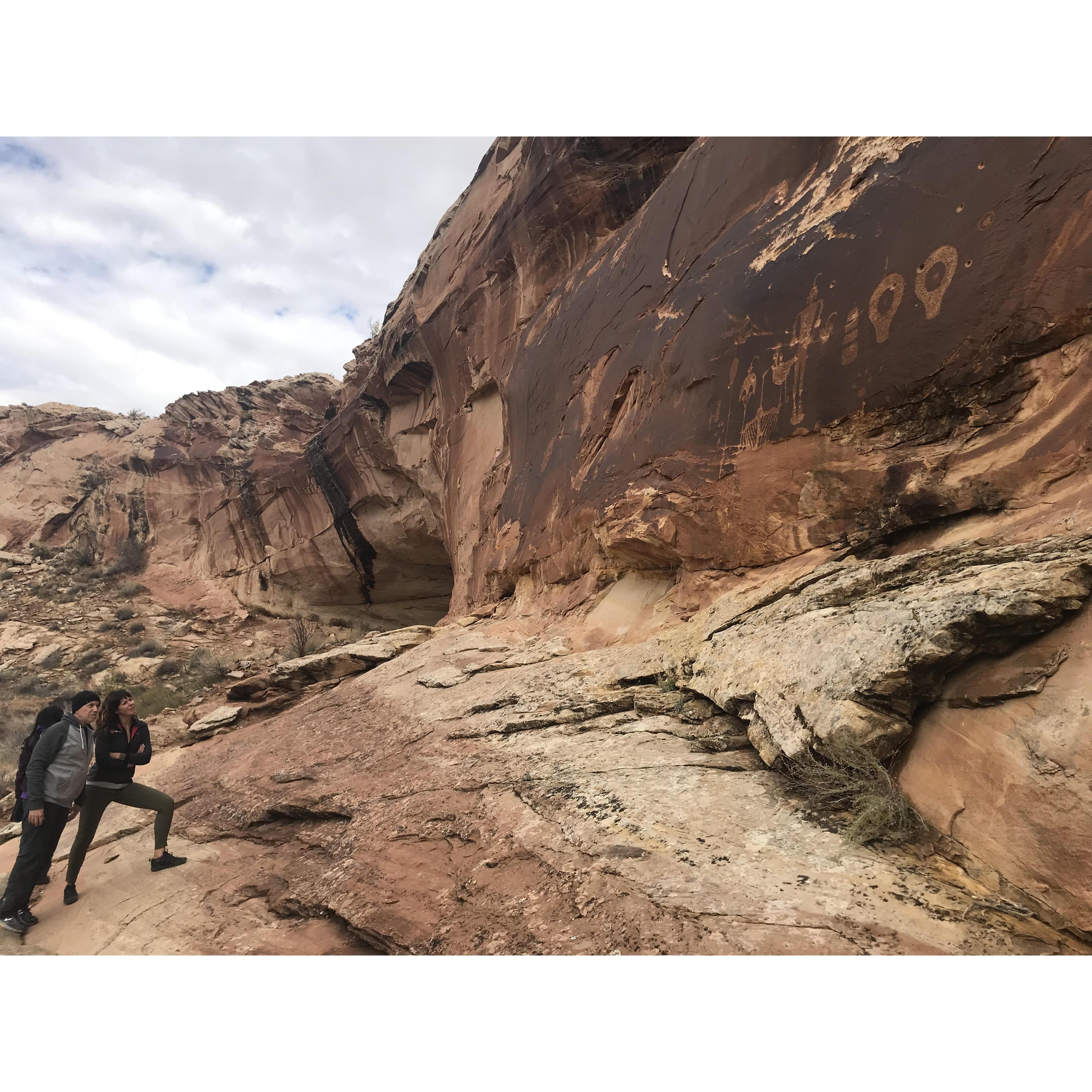 Checking out some petroglyphs in Bluff UT.