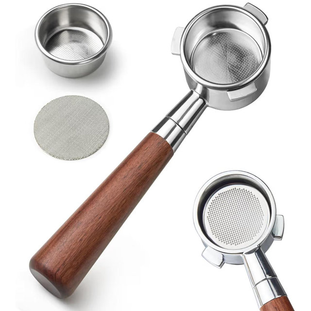 54 mm Bottomless Portafilter with Puck Screen, 3 Ears Espresso Portafilter Compatible with Breville Barista BES870XL Express Machines,Stainless Steel Porta filter and Rosewood Handle