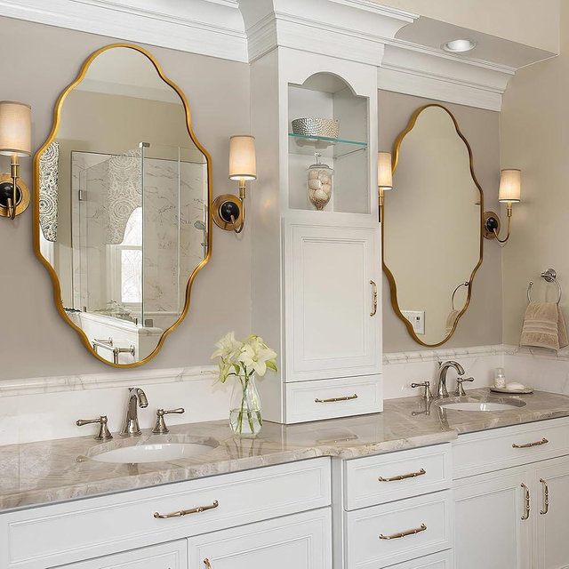 Fahomiss Scalloped Mirror for Bathroom - 20"x36" Gold Bathroom Mirror with Aviation Aluminum Alloy Frame & Shatter-Proof Glass for Living Room Bedroom Entryway, Brushed Gold Frame(x1)