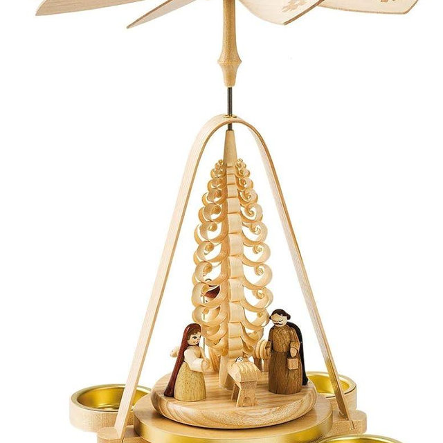 Richard Glässer Pyramid of Christ Birth Nature for Tea Lights from Seiffen in the Ore Mountains, 16688, Natural, 29324