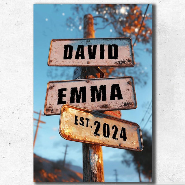 Personalized Canvas Christmas Gifts For Couples,Custom Crossroads Street Sign with Names and Date,Valentine's Day Vintage Poster Framed,Keepsakes Anniversary Best Gift for Girlfriend Boyfriend Wife,Ideal for Home Decor, (Style 3)