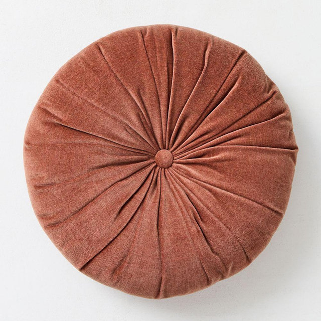 Classic Velvet Tufted Round Pillow, Burnt Umber, 18" Round