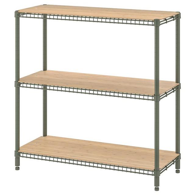OMAR 1 section shelving unit, gray-green bamboo, 36 1/4x14 1/8x37 "