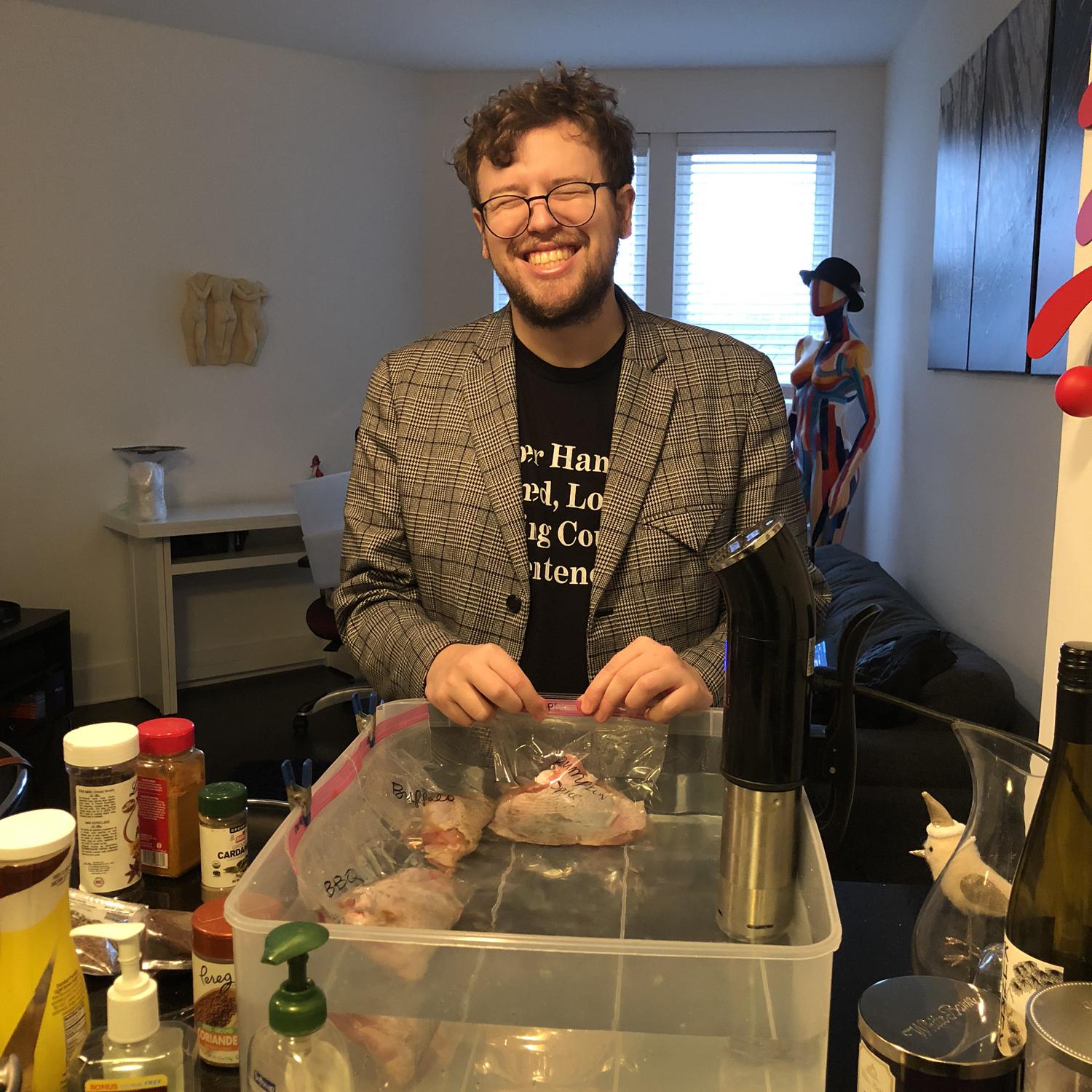 Our second Thanksgiving Ang's family let us make the bird. We were very normal about it and prepped 6 test turkey breasts to decide on a spice blend to use. At least we're consistent.