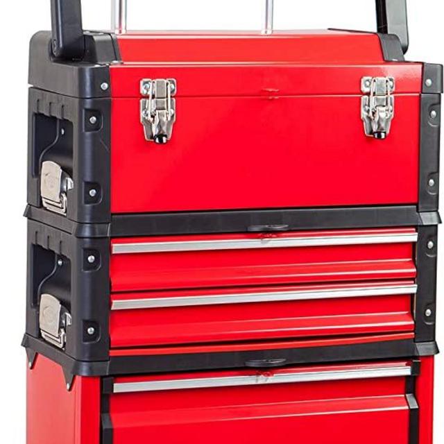 BIG RED TRJF-C305ABD Torin Garage Workshop Organizer: Portable Steel and Plastic Stackable Rolling Upright Trolley Tool Box with 3 Drawers, Red