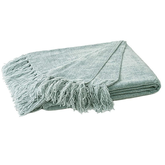 RECYCO Chenille Throw Blanket with Decorative Tassel Fringe Luxury Cozy Throw Blankets for Couch, Sofa, Chair, Bed Home Decor (Sage, 50'' x 60'')