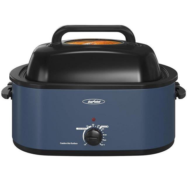 Roaster Oven,24Qt Electric Roaster Oven with Self-Basting Lid,Turkey Roaster with Unique Defrost/Warm Function,Large Roaster with Removable Pan & Rack,Blue