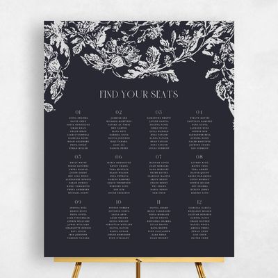 Ebony, Black Wedding Sign - Treviso Seating Chart