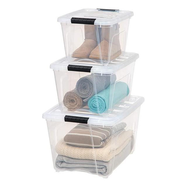 IRIS USA TB Combo Stack & Pull Storage Box, 53 Qt./ 32Qt./ 19Qt, Clear, 3 Pack