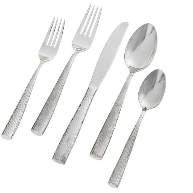 Shiny Hammered Flatware, 5-Piece Place Setting