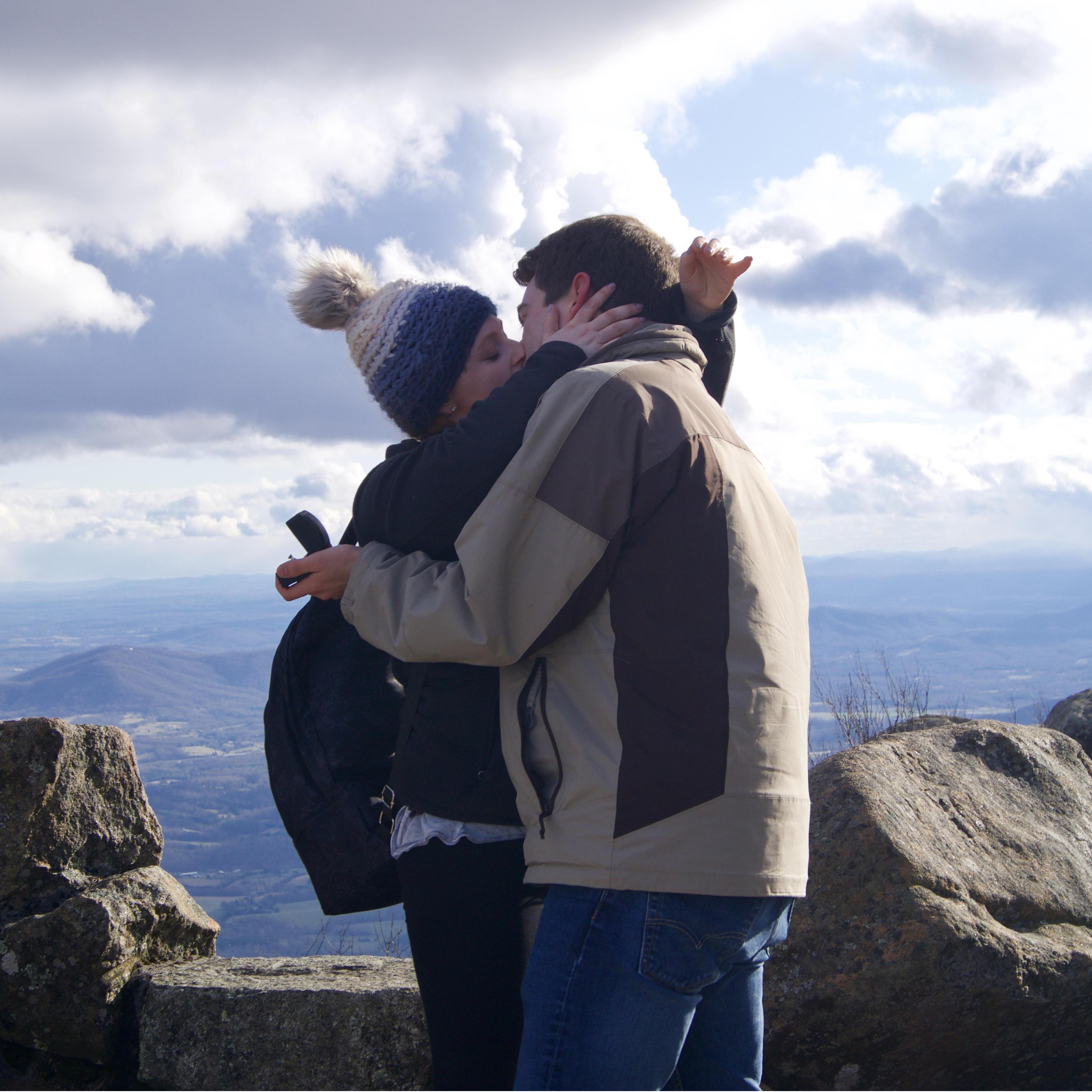 This snapshot was taken right after she said "YES" on top of Sharp Top mountain! (PC: Sydney White)