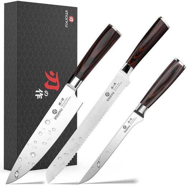 imarku 3 Piece Knife Set, Professional Japanese High Carbon Stainless Steel Chef Knife, Ultra Sharp Kitchen Knives Set with Ergonomic Pakkawood Handle, Ideal Gift for Mom