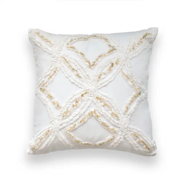 Peri Home Metallic Chenille Decorative Pillow Ivory: Square Cotton Accent, Removable Cover, Indoor Use